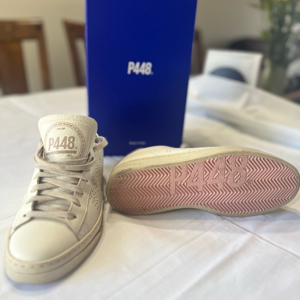 P448 Cream and Pink High-Top Sneakers